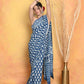 Very Much Indian Handblock Printed Cotton Saree With Natural Dyes - Blue | Swadesiicart