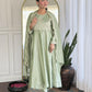 The52 Pista Women's Gorgeous Embroidered Vichitra Silk Fabric Flared Kurta Pant with Dupatta Set - Swadesiicart