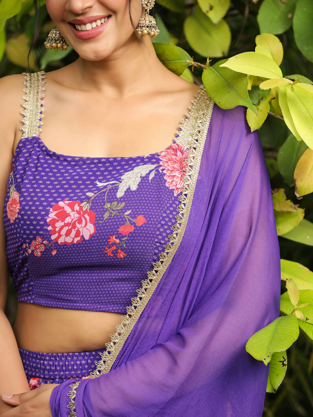 Janasya Purple Georgette Floral Lehenga Choli Dupatta | Swadesiicart