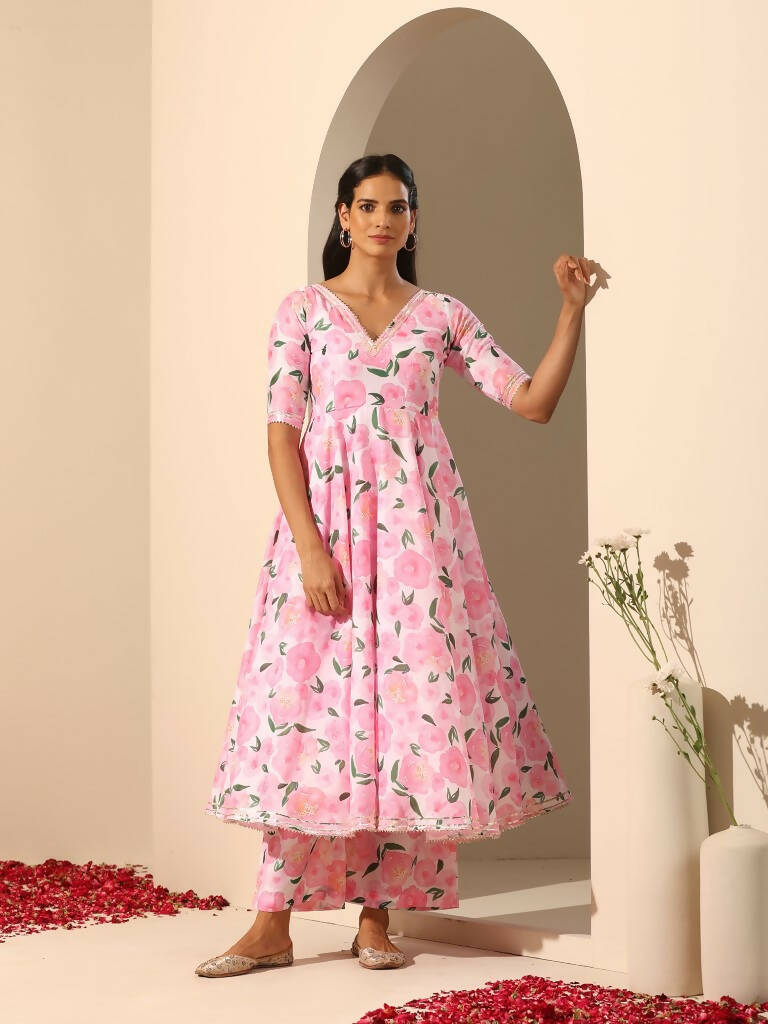 Pomcha Jaipur Pink Gul Rozi Anarkali Set | Swadesiicart