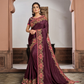 Purple Silk Georgettesilk Thread And Cord Embroidery. Tassels Saree - Norita Hit - Swadesiicart