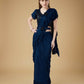 Blue Imported Crush Solid Ready to Wear Saree with stitched Blouse - Aayan | Swadesiicart