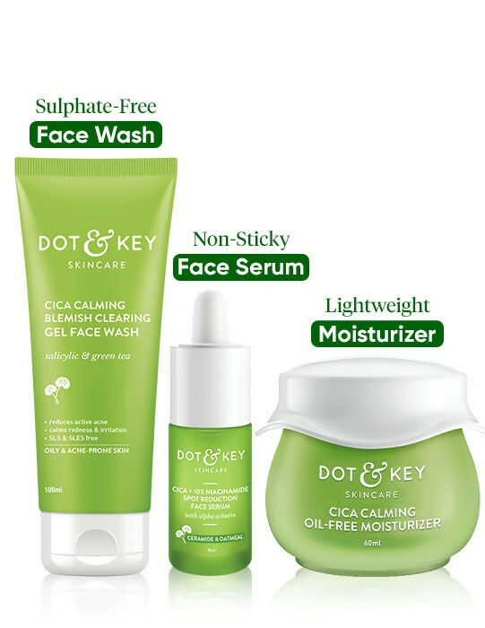 Dot & Key Cica + Niacinamide C + E CSM (Cleanser, Serum, Moisturizer) Routine for Oily & Acne Prone Skin | Swadesiicart