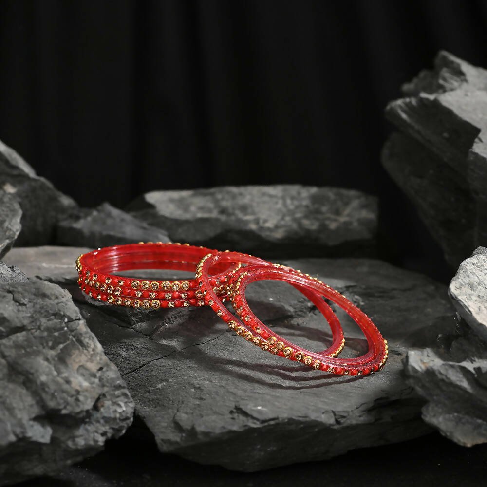 Afast Elegant Bridal & Wedding Party Fashion Bangle/Kada Set, Red, Glass, Pack Of 12 Model No- A23 - Swadesiicart