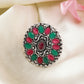 NVR Women's Multicolor Silver-Plated Circular Shape Adjustable Finger Ring | Swadesiicart