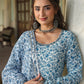 Juniper Women's Blue Cambric Floral Printed Circular Kurta Dupatta Sets | Swadesiicart