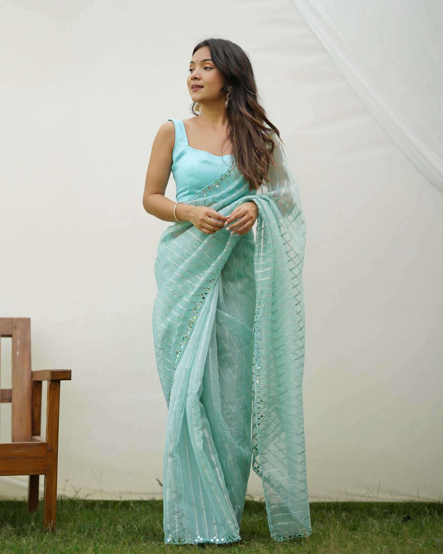 Vamsee Vijaysitara Sky Organza Saree - Swadesiicart