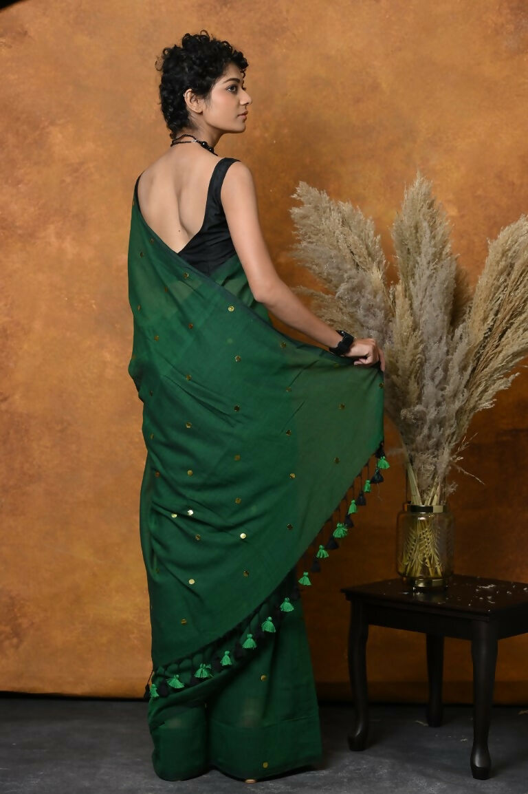 Very Much Indian Pure Mul Cotton Handloom Saree - Green | Swadesiicart