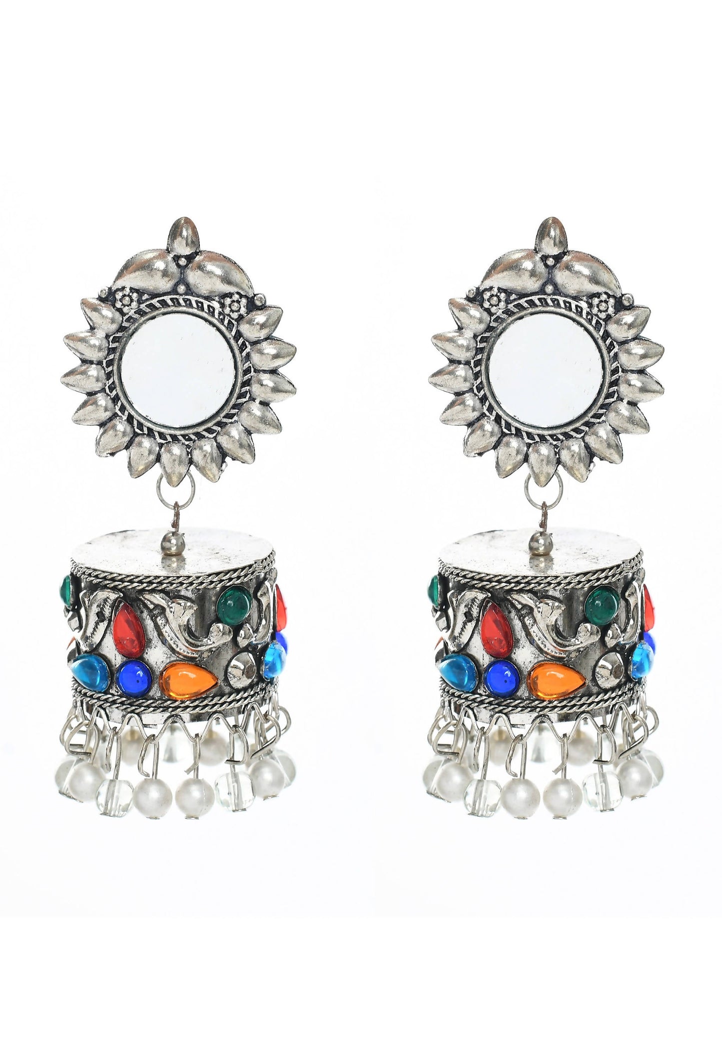 Mominos Fashion Johar Kamal Women Multi Kundan Oxidised Jhumkas - Swadesiicart