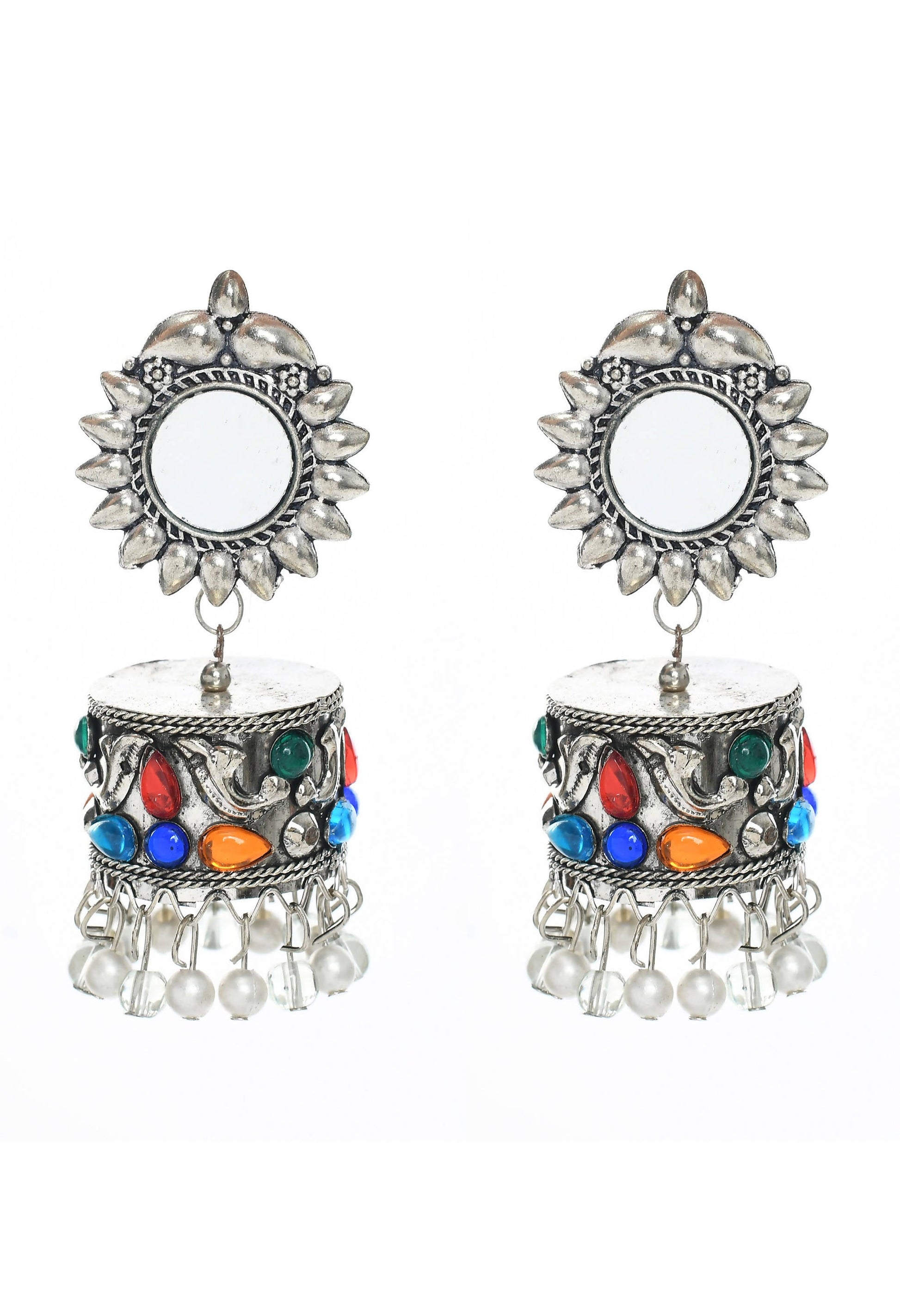 Mominos Fashion Johar Kamal Women Multi Kundan Oxidised Jhumkas - Swadesiicart