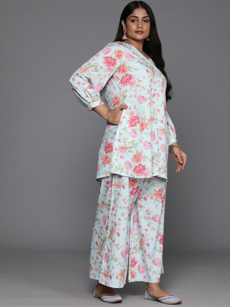 Ahalyaa Women's Traditional Wear Co-ords - Powder Blue - Swadesiicart