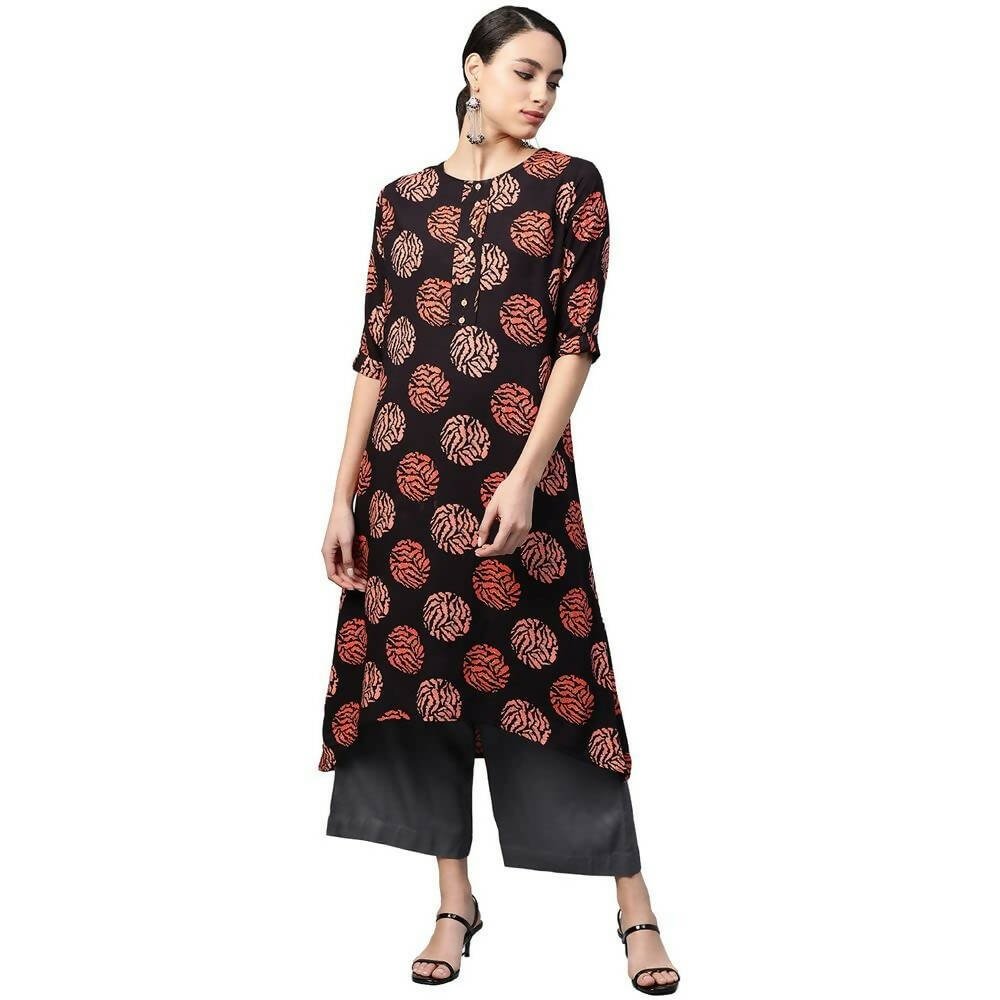 Anubhutee Women's Rayon Regular Black Printed A-Line Kurta | Swadesiicart