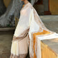 Joban Fashion Cream Crepe Chiffon Pure Handloom Banarasi Silk Saree | Swadesiicart