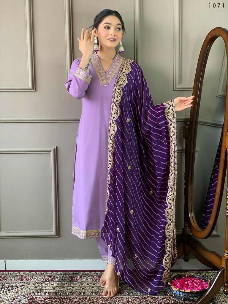 Partywear Designer Viscose Silk Blend Purple Stitched Suit With Dupatta - Tanisha | Swadesiicart