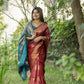 Vishnu Weaves Women's Maroon Banarasi Silk Saree with Blouse - Swadesiicart