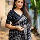 Navy Blue Poly Georgette Ajrak Saree with Unstitched Blouse - Hiral Fashion | Swadesiicart