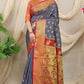 Jyoti Fashion Women's Grey Banarasi Silk Zari Woven Saree with Blouse | Swadesiicart