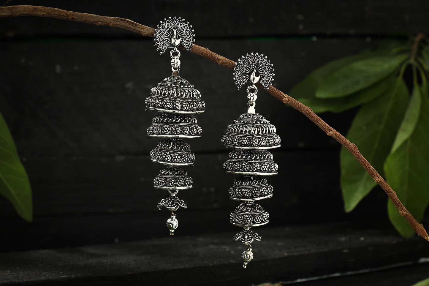 Mominos Fashion Johar Kamal Peacock Design Silver Colour Earrings - Swadesiicart