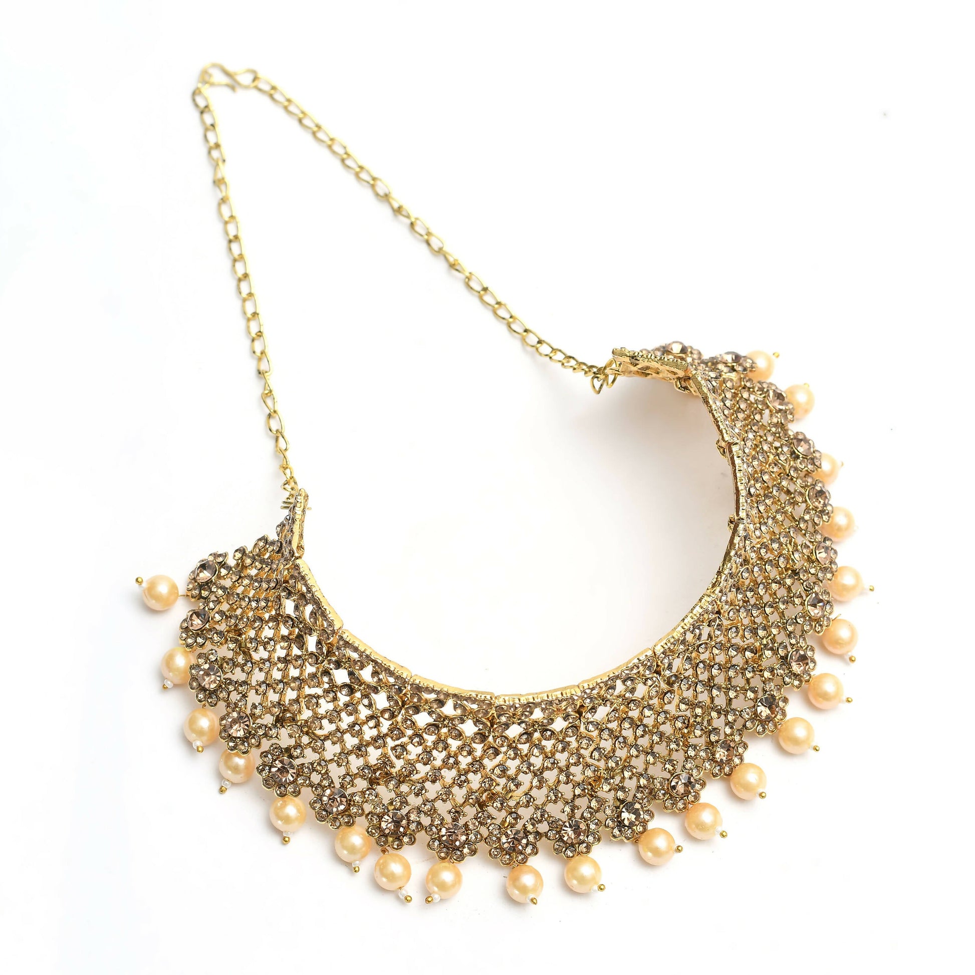 Mominos Fashion Johar Kamal Traditional Rajwadi Design Heavy Golden Color Necklace Set - Swadesiicart