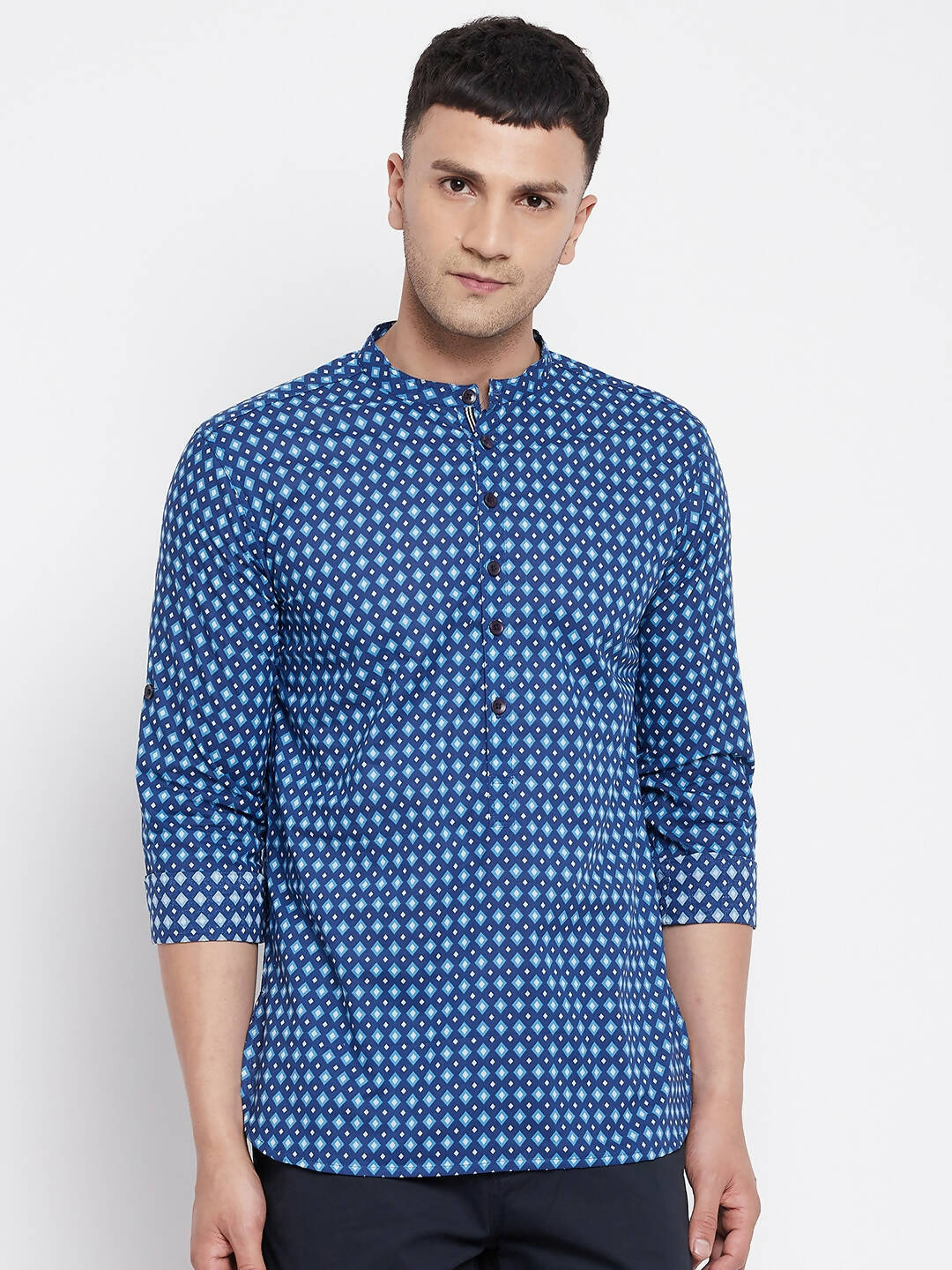 Even Apparels Blue Men's Pure Cotton Kurta With Band Collar | Swadesiicart