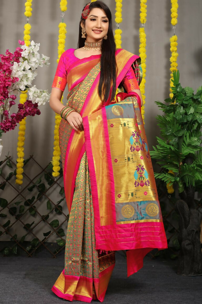 Jyoti Fashion Women's Grey Banarasi Silk Zari Woven Saree with Blouse | Swadesiicart