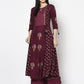 Aniyah Rayon Wine Color Block Print Anarkali Palazzo Set (AN-171K)