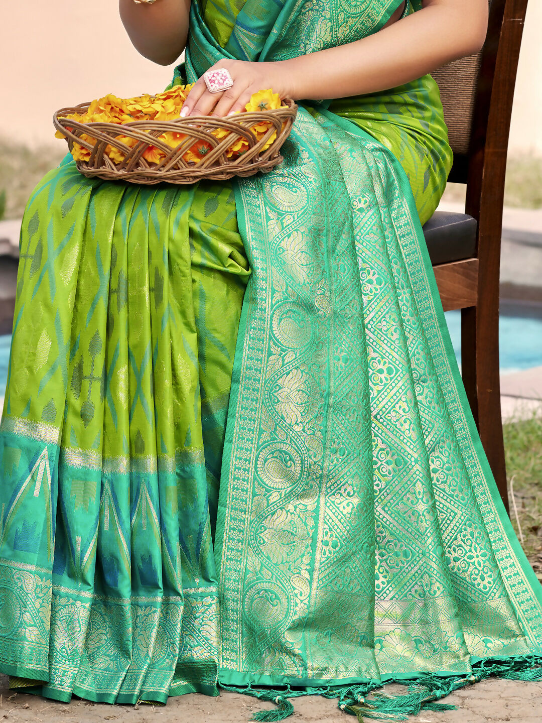 Shree Shyam Fashion Rama Green Pochampally Silk Saree