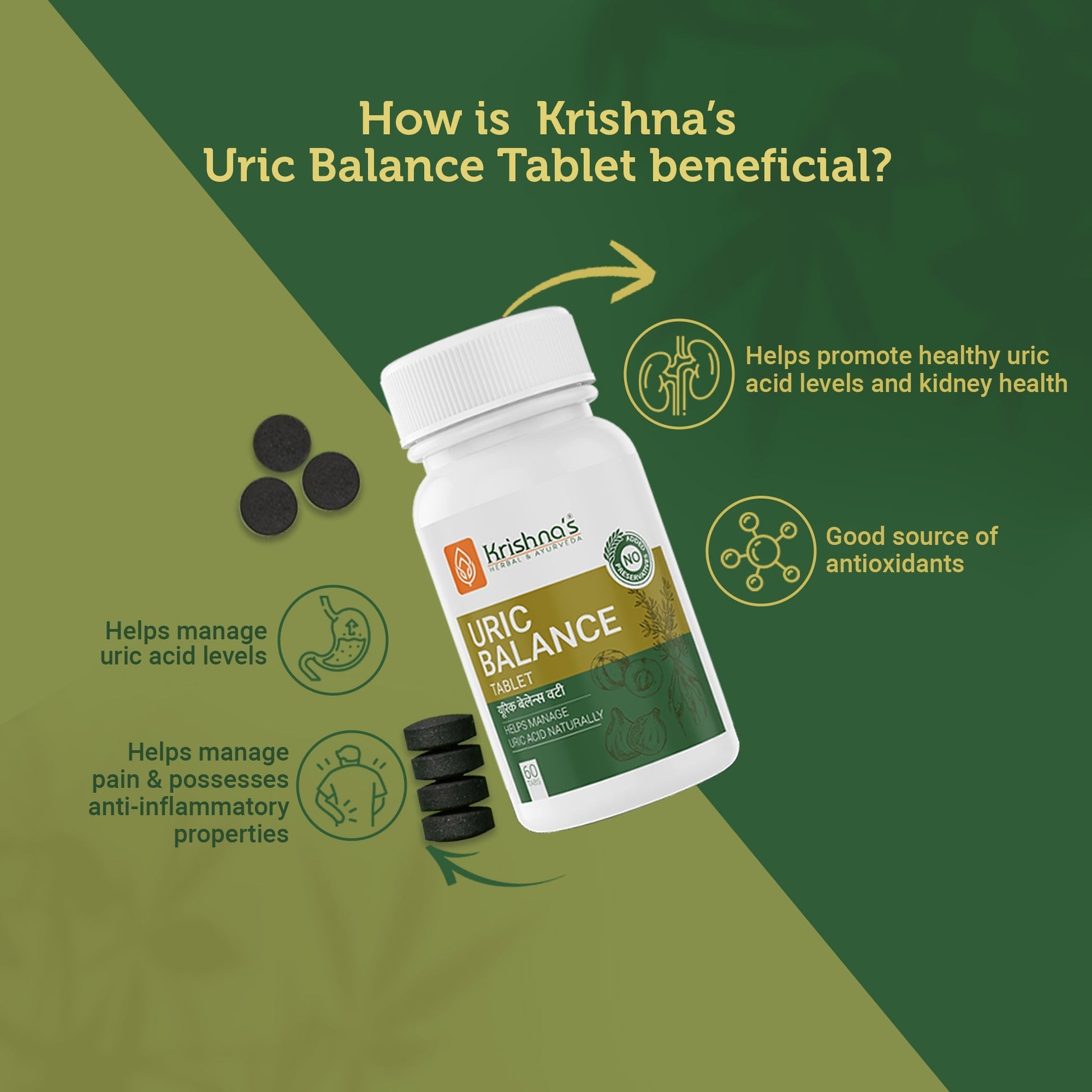 Krishna'S Herbal & Ayurveda Uric Balance Tablets | Swadesiicart