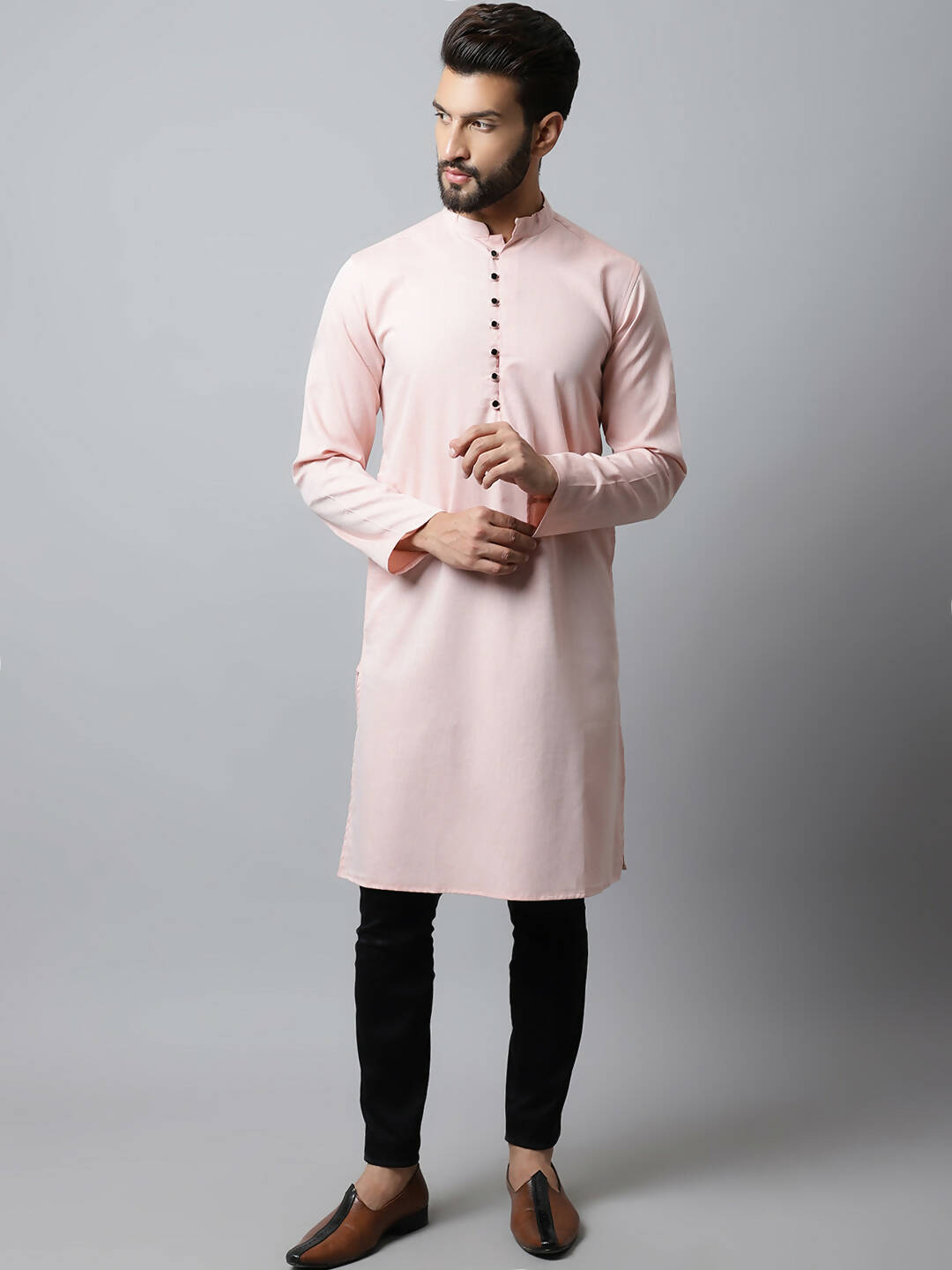 Even Apparels Pink Color Linen Pure Cotton Men's Kurta With Side Placket (SLD070) | Swadesiicart