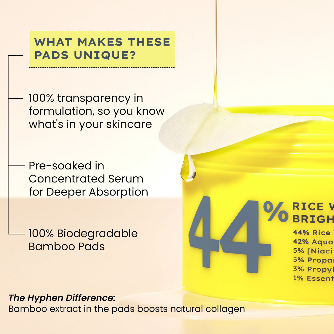 Hyphen By Kriti Sanon 44% Rice Water Brightening Serum Pads (50pcs) | Swadesiicart