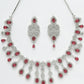 NVR Women Silver Plated & Maroon Cz Stone Handcrafted Jewellery Set - Swadesiicart