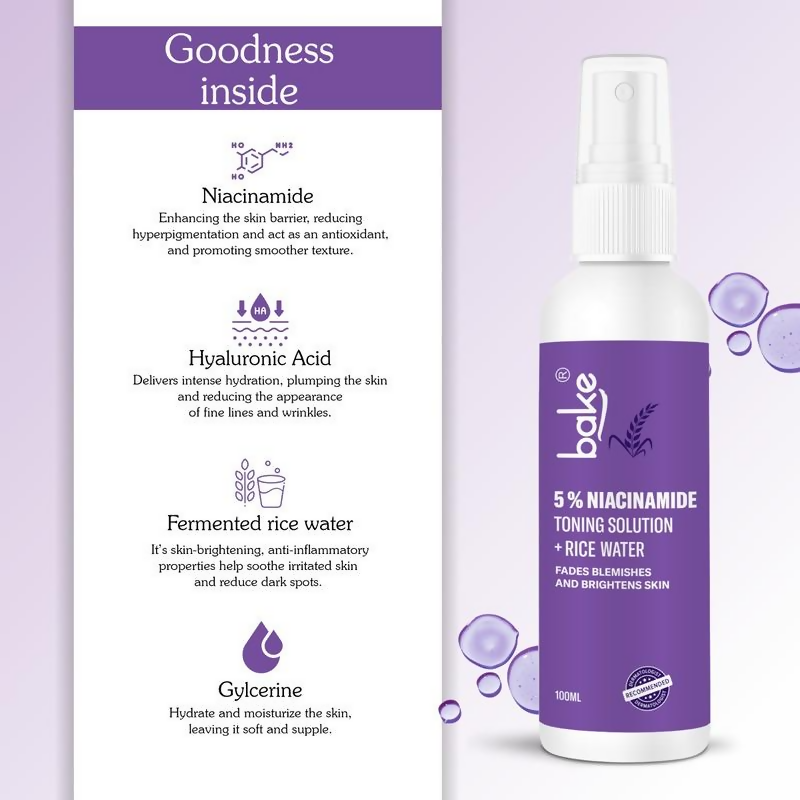 Bake 5% Niacinamide Toner With Fermented Rice Water | Swadesiicart