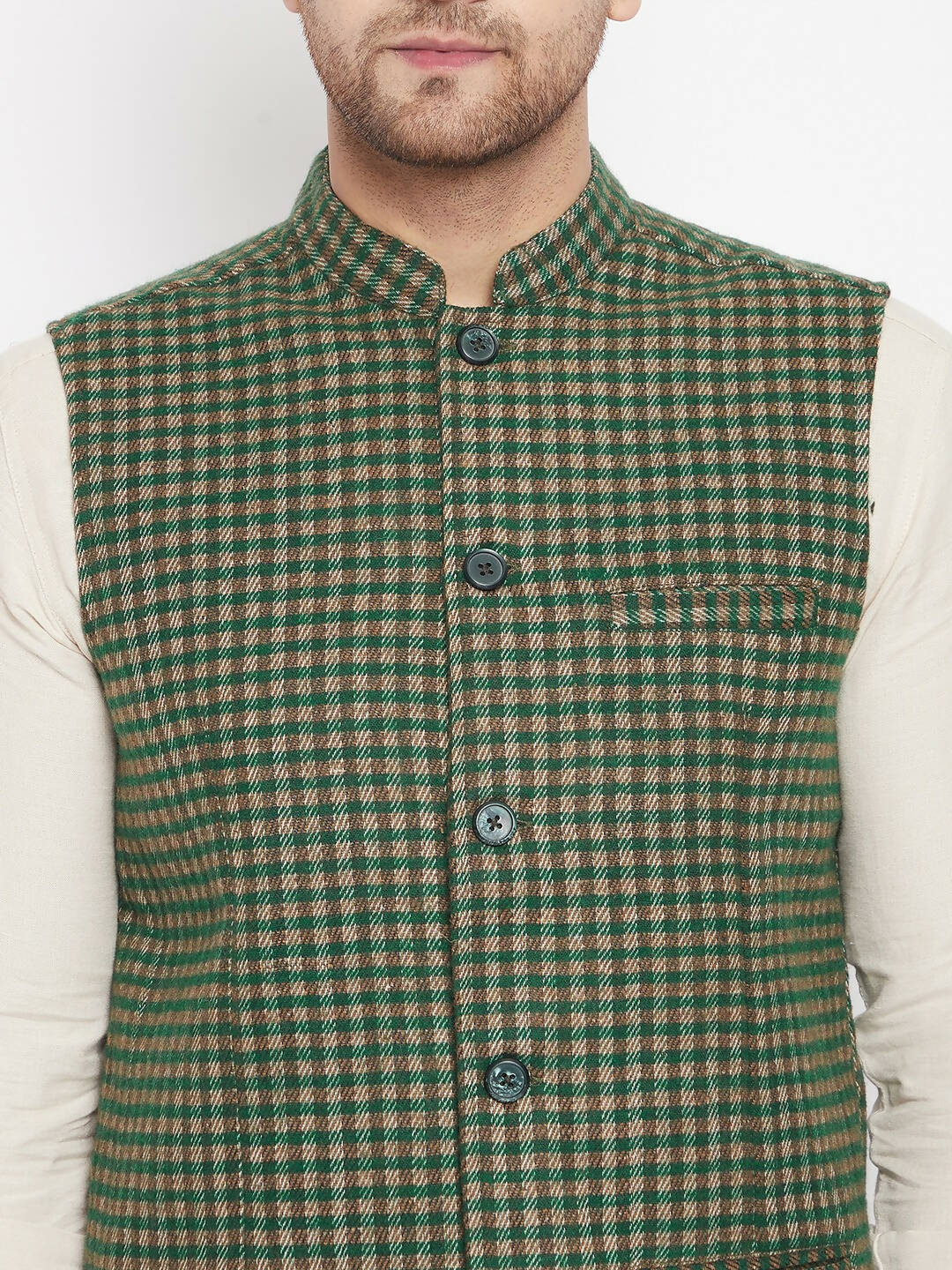 Even Apparels Green Wool Men Woven Nehru Jacket | Swadesiicart