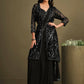 Black Crepe Silk Sequence Embroidered & Stone Work With Sequence Work Jacket Saree With Stitched Blouse - Mohmanthan La Belle