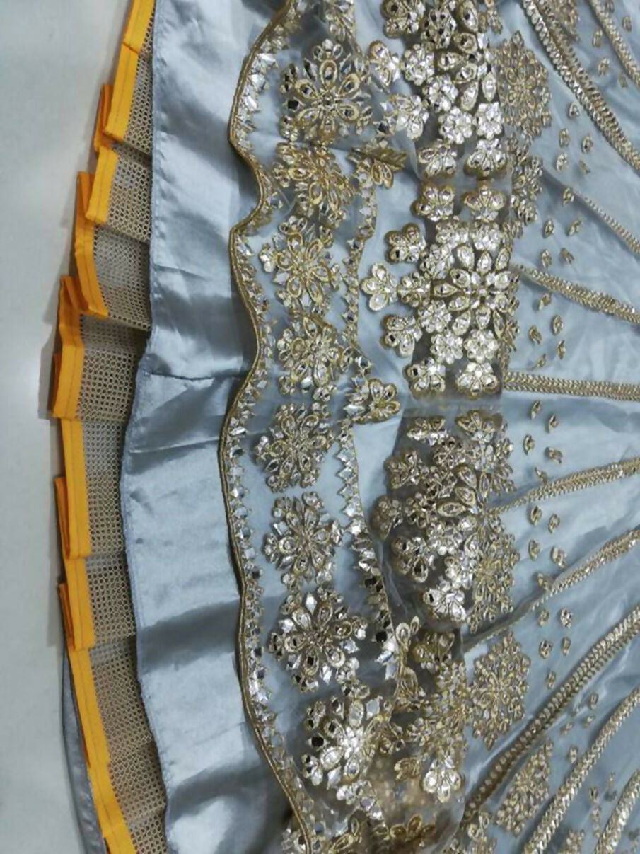 Jyoti Fashion Glamorous Grey Zari With Paper Mirror Embroidered Net Lehenga Choli with Dupatta | Swadesiicart
