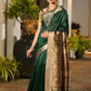 Vishnu Weaves Women's Green Soft Tussar Silk Printed Saree with Blouse - Swadesiicart