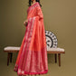 Vishnu Weaves Women's Peach Raw Silk Zari Woven Saree with Blouse - Swadesiicart