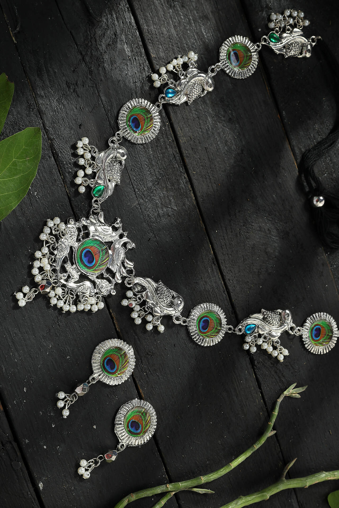 Mominos Fashion Johar Kamal Oxidised Silver-Plated Brass Finish Long Necklace For Women (Silver) | Swadesiicart