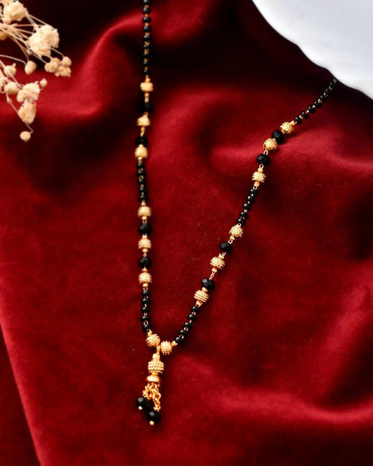 VOJ Gold-Polished Round Design Beaded Chain Mangalsutra - Swadesiicart