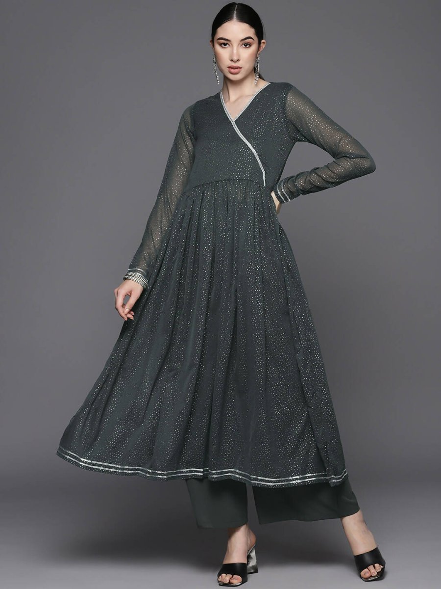 Ahalyaa Womens Kurta Set - Grey | Swadesiicart