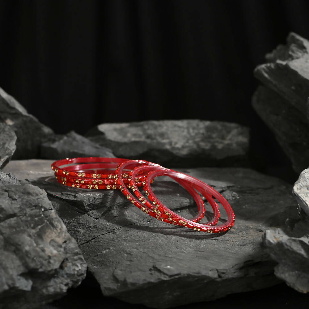 Afast Elegant Bridal & Wedding Party Fashion Bangle/Kada Set, Red, Glass, Pack Of 12 Model No- A15 - Swadesiicart