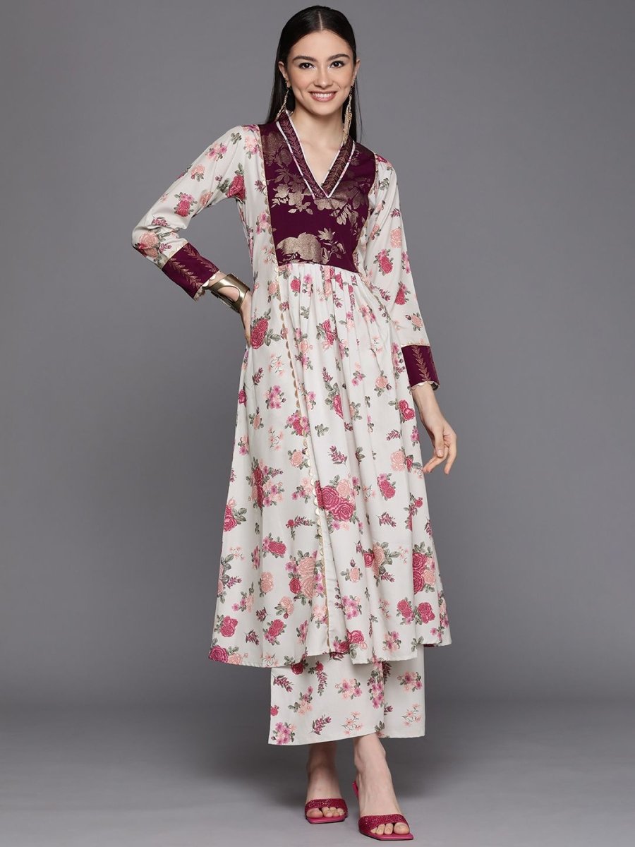 Ahalyaa Womens Beige Crepe Digital Printed Kurta Palazzo Set | Swadesiicart