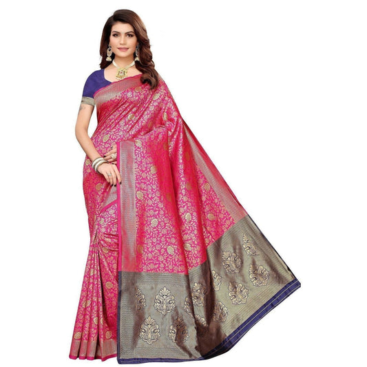 Vamika Banarasi Jaquard Pink Weaving Saree (BANARASI 01) | Swadesiicart
