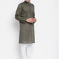 Even Apparels Green Men's Pure Cotton Kurta With Band Collar | Swadesiicart