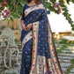 Vishnu Weaves Women's Blue Banarasi Silk Zari Woven Paithani Saree with Unstitched Blouse - Swadesiicart