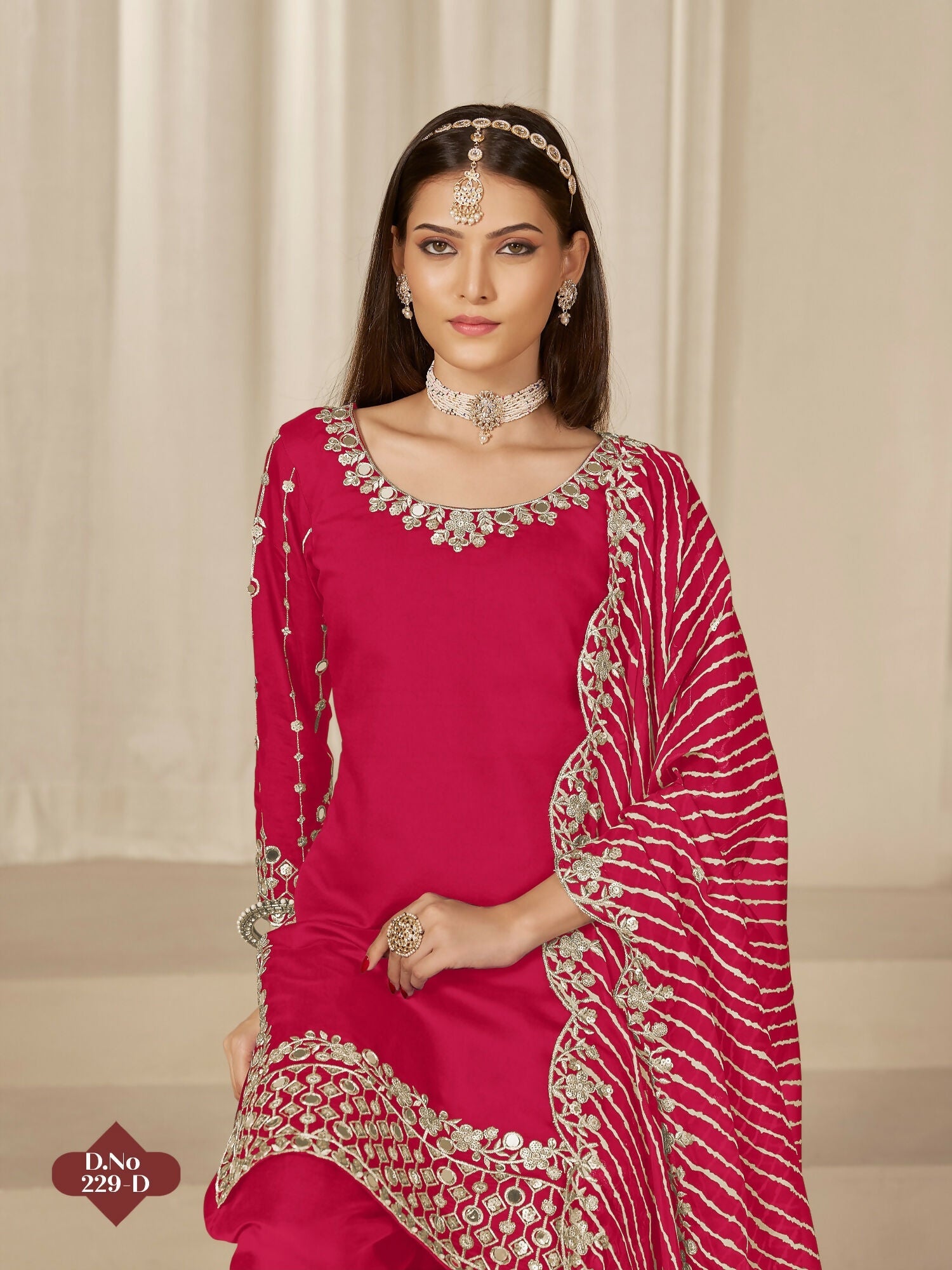 Anaita Red Roman Silk Stitched Suit with Embroidery & Real Mirror Work