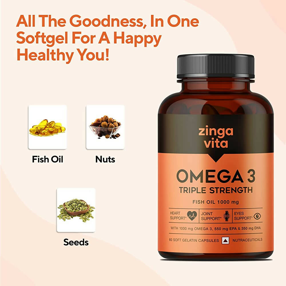 Zingavita Triple Strength Omega 3 Fish Oil 1000 mg Softgel Capsules | Swadesiicart