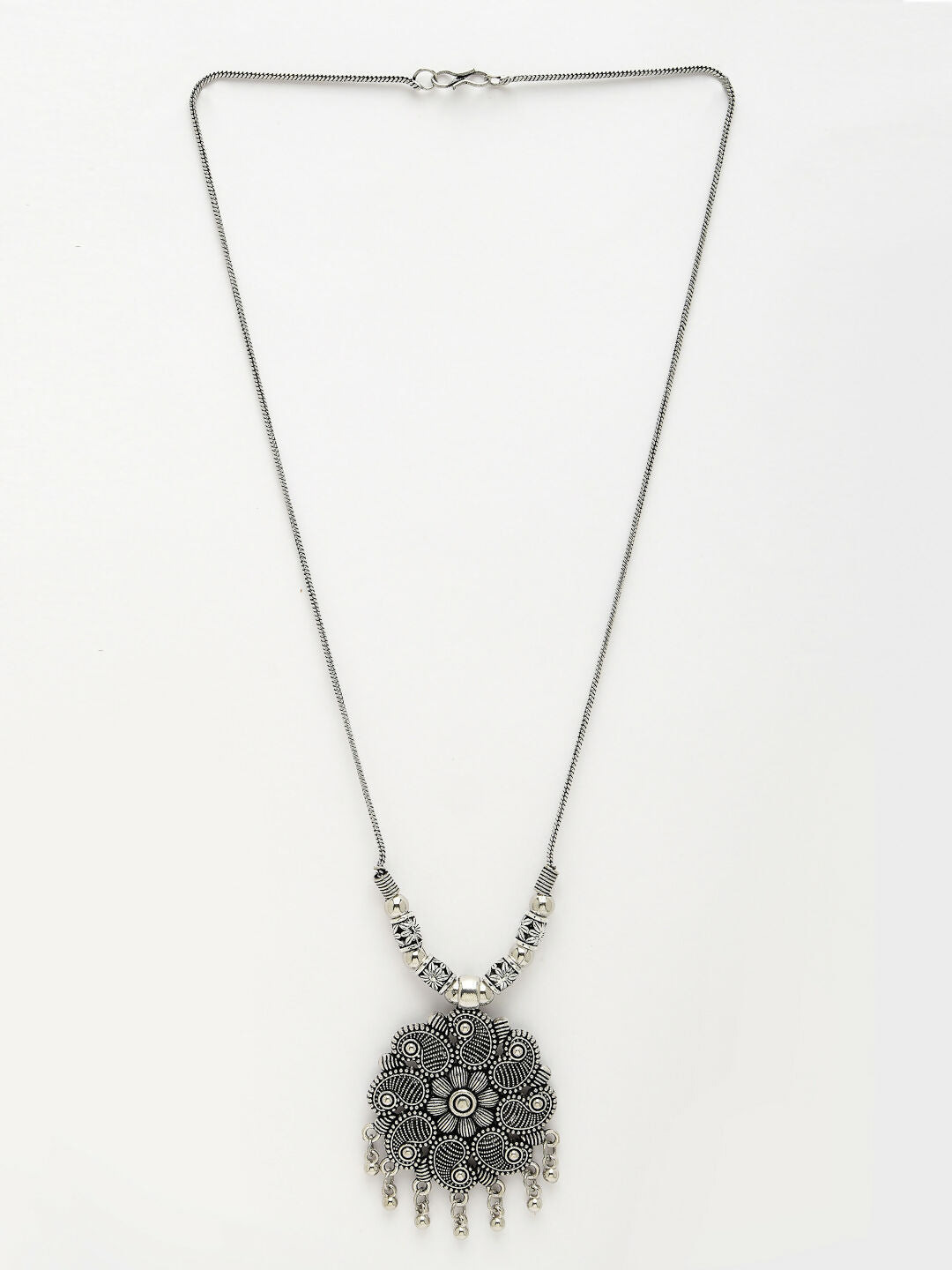 NVR Women's Silver-Toned Floral Shape Pendant with Chain | Swadesiicart
