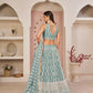Aastha Fashion Ocean Blue Butterfly Net White Cotton Thread Work, Zari Work And Sandwich Sequence Work Embroidery Wedding Wear Lehenga Choli