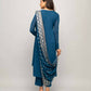 FIORRA Women's Teal Blue Creap A-Line Kurta Pant With Dupatta - Swadesiicart